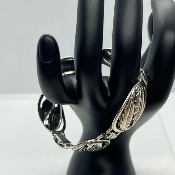 DANECRAFT 925 Silver Vintage Floral Leaf Link Chain Bracelet